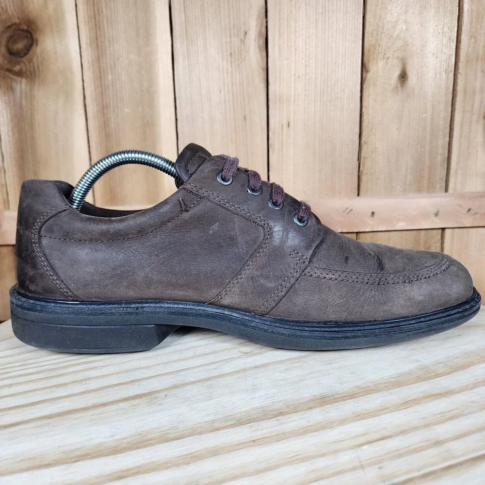 Ecco Fusion II Tie Lace Up Shoes Mens 10 44 Brown Leather Casual Walking Moc Toe